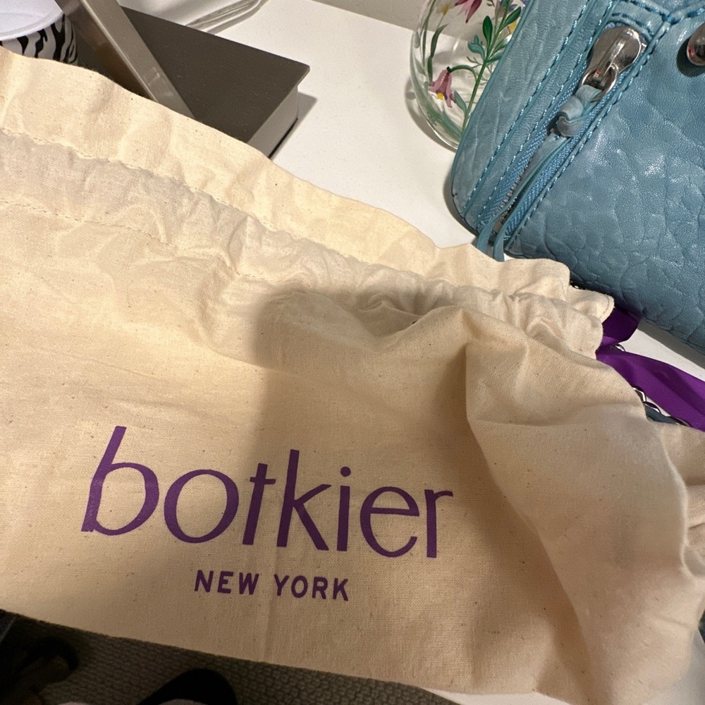 Botkier Logan Blue Leather Purse Crossbody Bag Zippers Silver Chain Strap